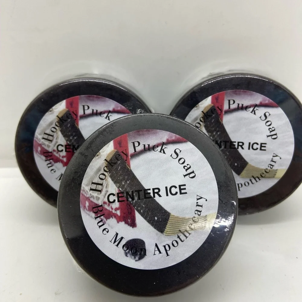 3 hockey puck handcrafted artisan soap bars by Blue Moon Apothecary